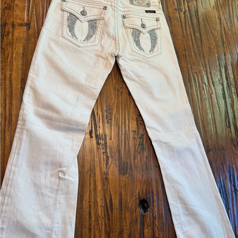 Miss Me Cream Boot-Cut Jeans with Embroidered Back Pockets